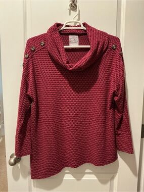 New York Laundry Raspberry Pink Cowl Neck Sweater with Shoulder Buttons